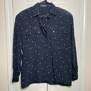 Escada Diamond Print Button Down Blouse Womens 38 Navy Blue